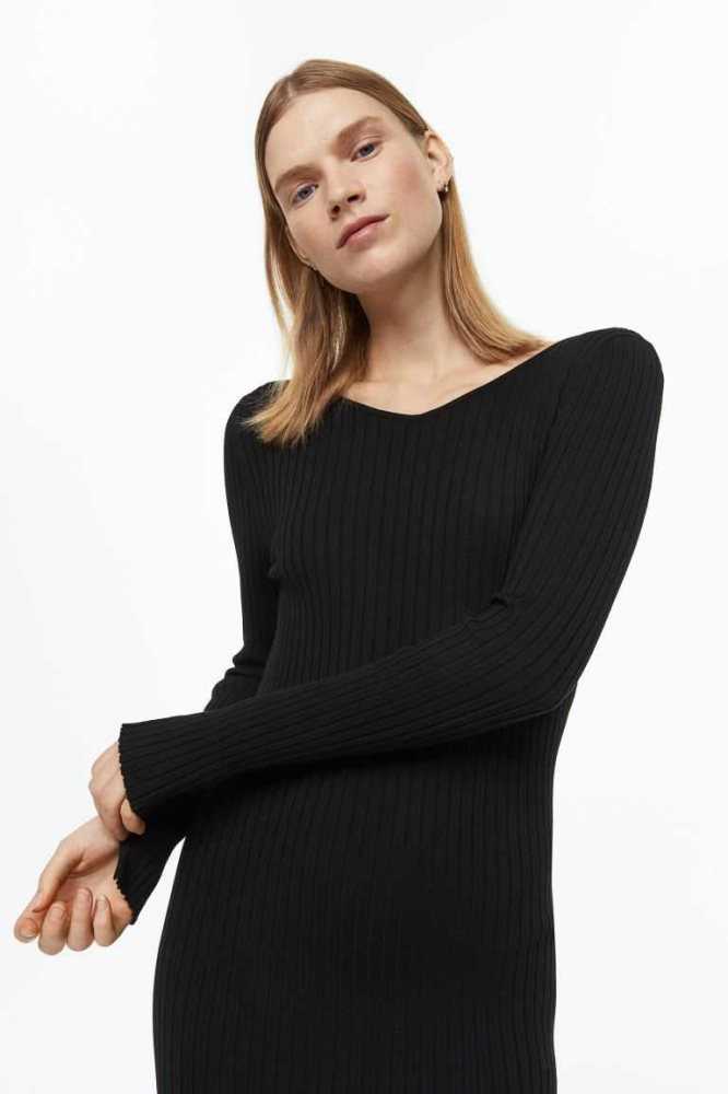 H&M Rib-knit Bodycon Kleider Damen Dunkelgrau | 3097-IMXJT