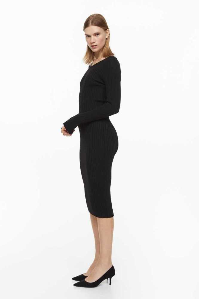 H&M Rib-knit Bodycon Kleider Damen Dunkelgrau | 3097-IMXJT