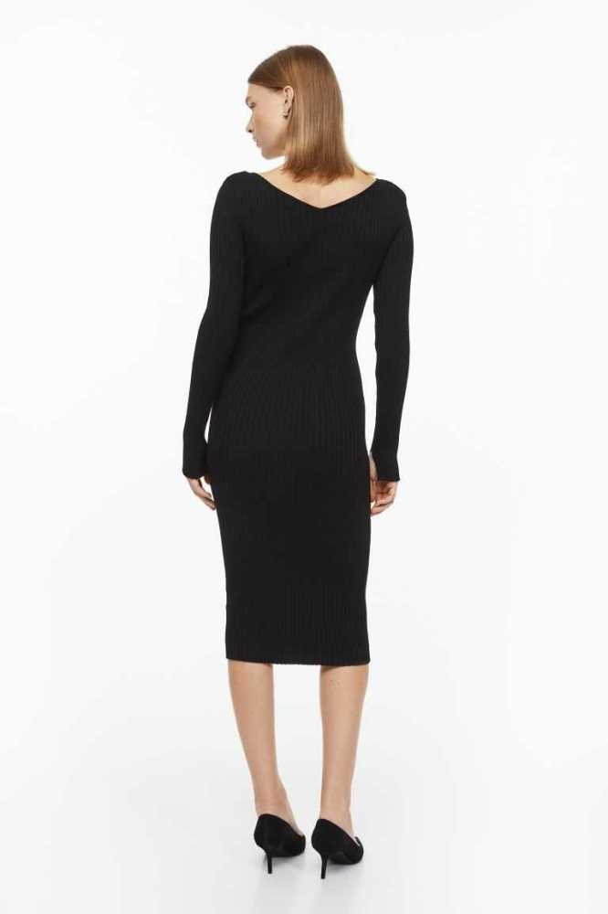 H&M Rib-knit Bodycon Kleider Damen Dunkelgrau | 3097-IMXJT