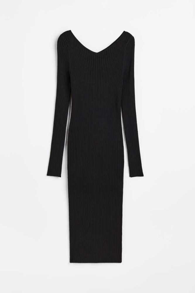 H&M Rib-knit Bodycon Kleider Damen Dunkelgrau | 3097-IMXJT