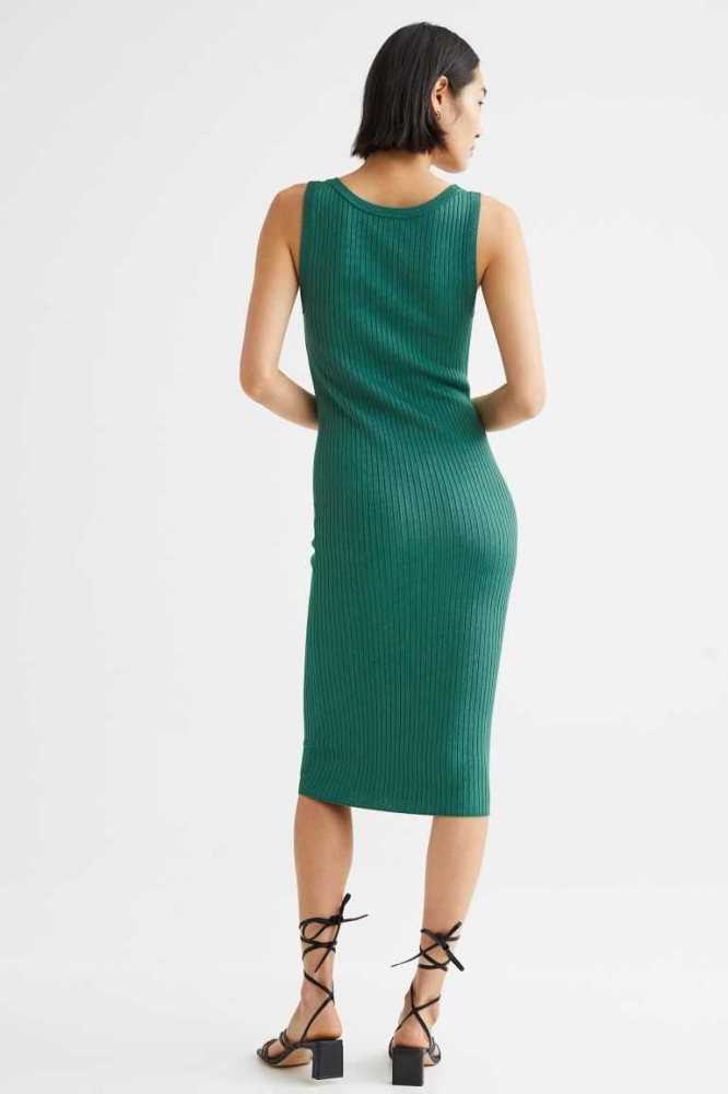 H&M Rib-knit Bodycon Kleider Damen Grün | 9024-TVGEN