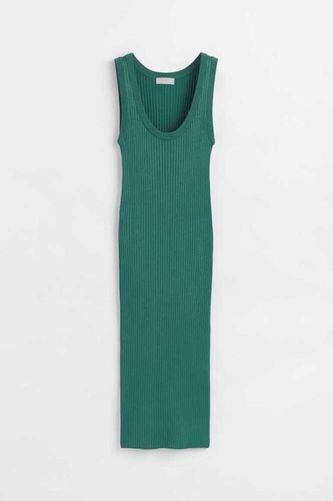 H&M Rib-knit Bodycon Kleider Damen Grün | 9024-TVGEN