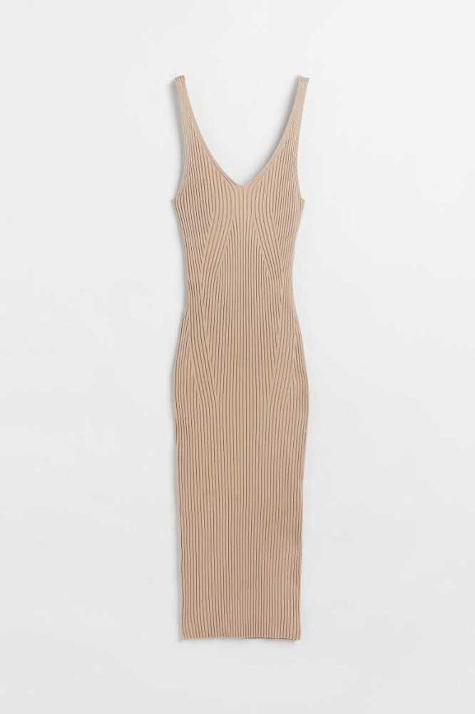 H&M Rib-knit Bodycon Kleider Damen Hellbeige | 1452-DWJPG