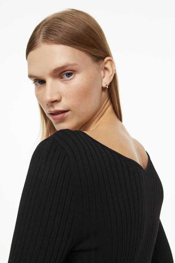 H&M Rib-knit Bodycon Kleider Damen Schwarz | 8290-MLEDU