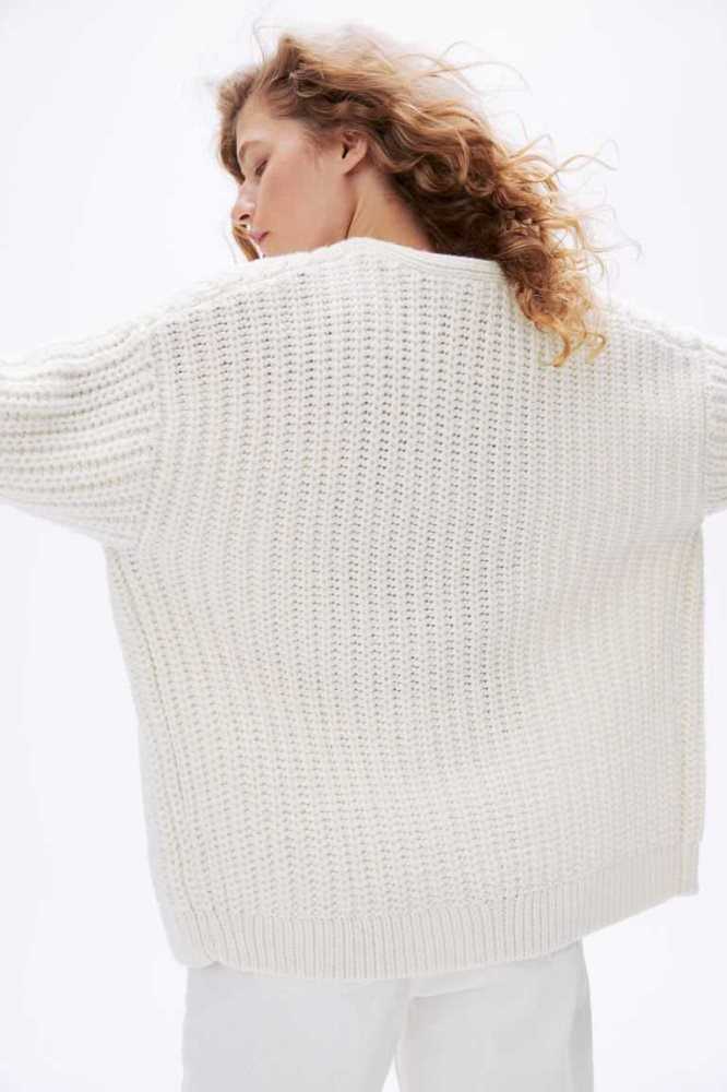 H&M Rib-knit Cardigan Pullover Damen Beige | 3254-NIFPQ