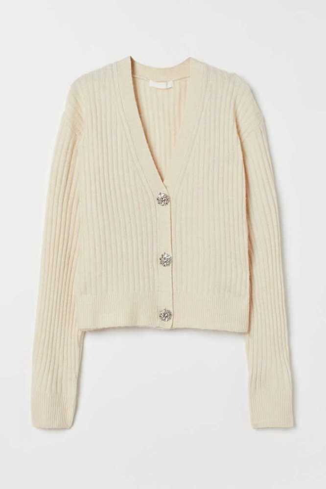 H&M Rib-knit Cardigan Pullover Damen Hellbeige | 0652-HFJQB