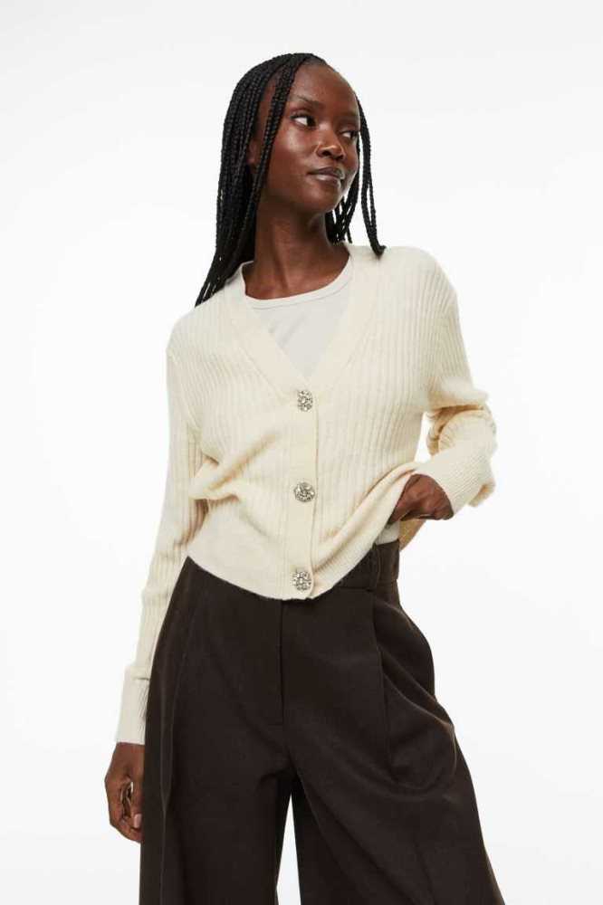 H&M Rib-knit Cardigan Pullover Damen Hellbeige | 0652-HFJQB