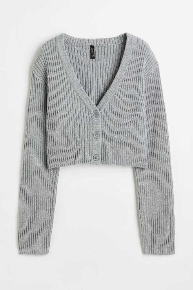 H&M Rib-knit Crop Cardigan Pullover Damen Khaki Grün | 3521-OALYW