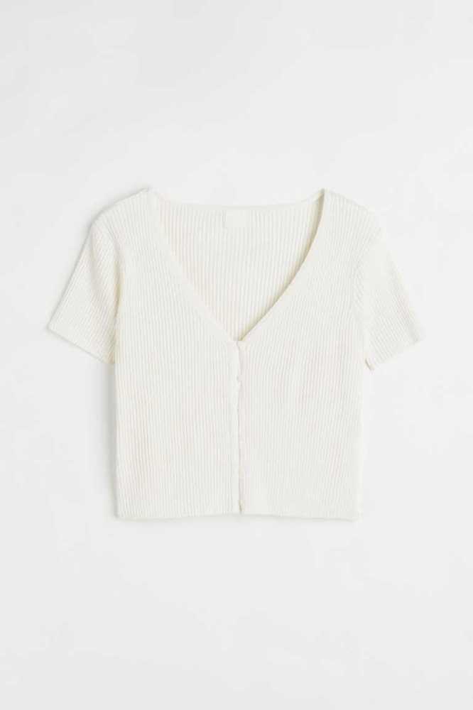 H&M Rib-knit Crop Oberteile Damen Weiß | 1048-HEFGO