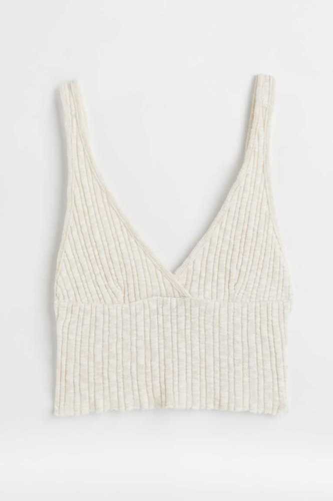 H&M Rib-knit Crop Top Loungewear Damen Beige Weiß | 9827-YGCDN