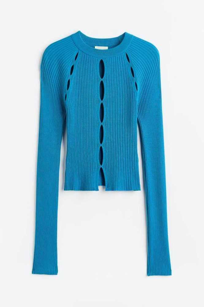 H&M Rib-knit Cut-out Oberteile Damen Hellblau | 8239-BESMC