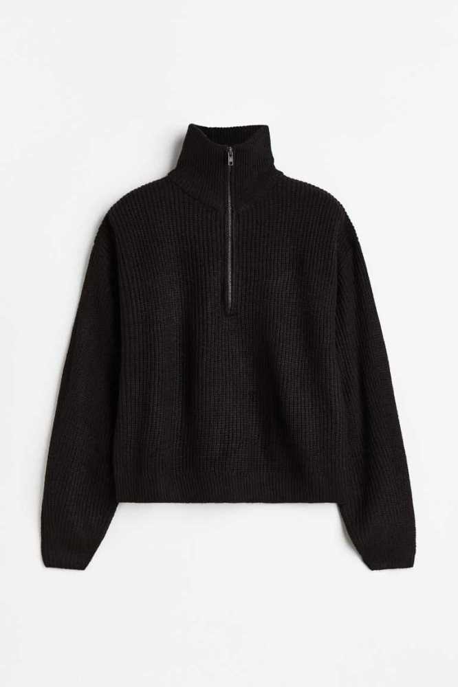 H&M Rib-knit Half-zip Pullover Damen Dunkelgrün | 1589-WZJOH