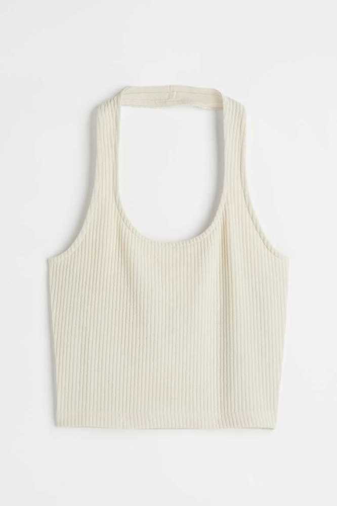 H&M Rib-knit Halterneck Oberteile Damen Helllila | 1952-HCFVK