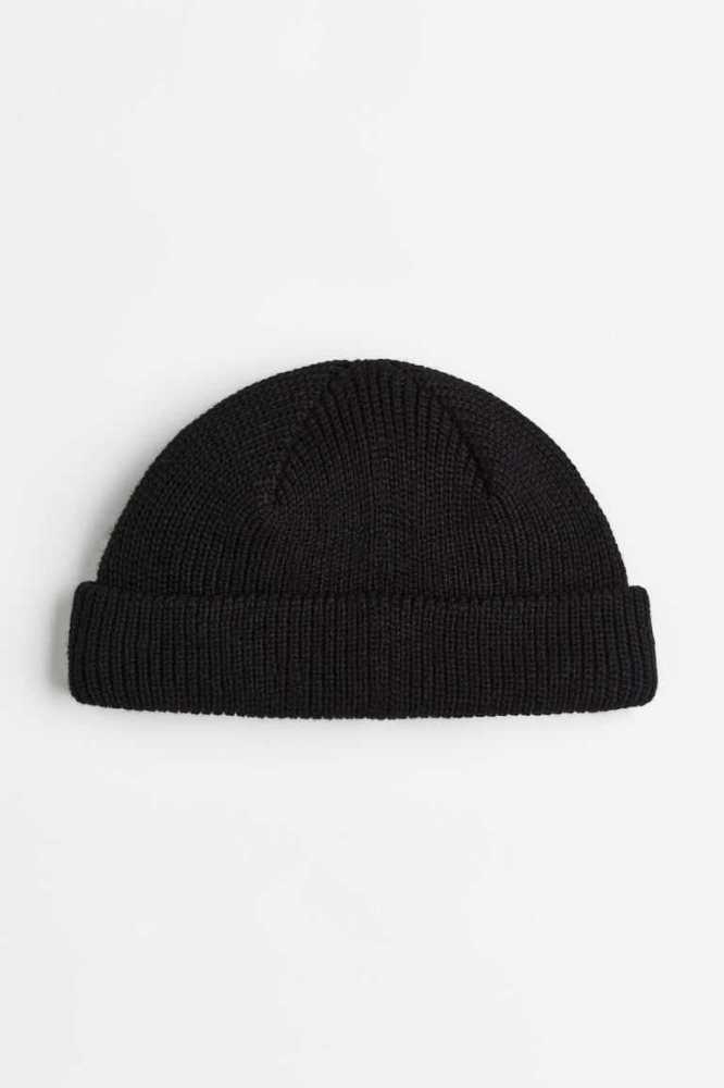 H&M Rib-knit Hüte Herren Schwarz | 7350-NDKXY