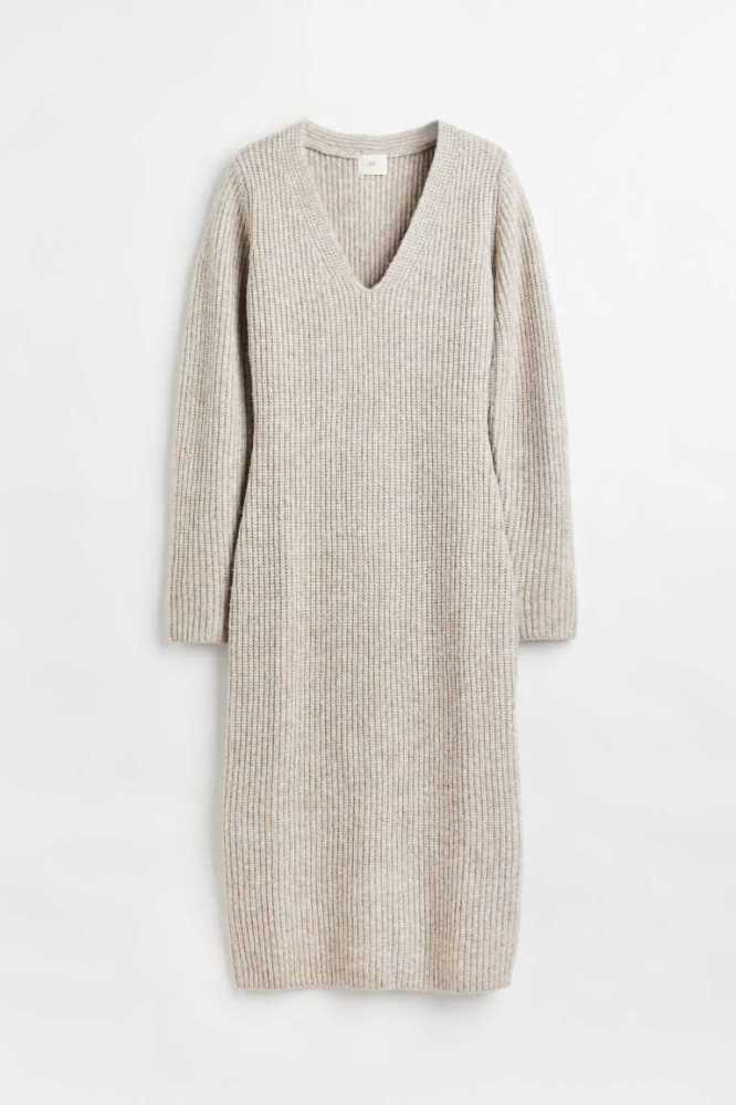 H&M Rib-knit Kleider Damen Beige | 3895-LZHSR