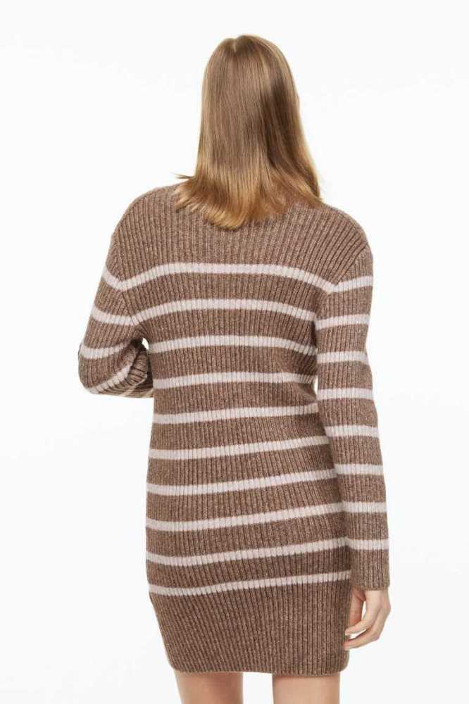 H&M Rib-knit Kleider Damen Dunkelbeige | 3082-JSFGU