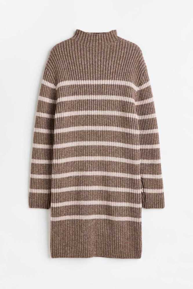 H&M Rib-knit Kleider Damen Dunkelbeige | 3082-JSFGU