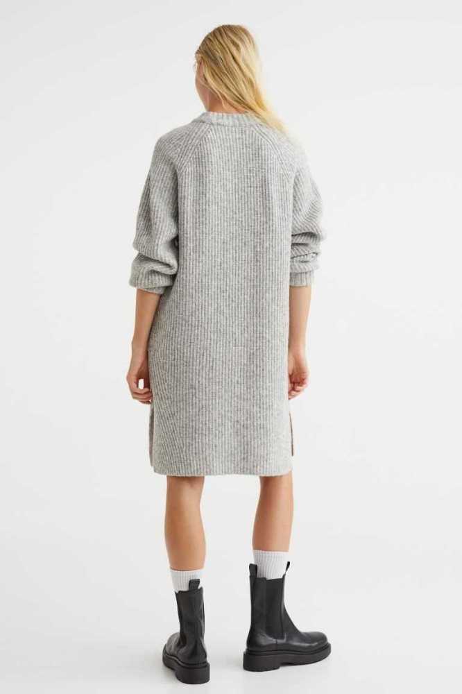 H&M Rib-knit Kleider Damen Hellolivgrün Grün | 3675-AZIJW