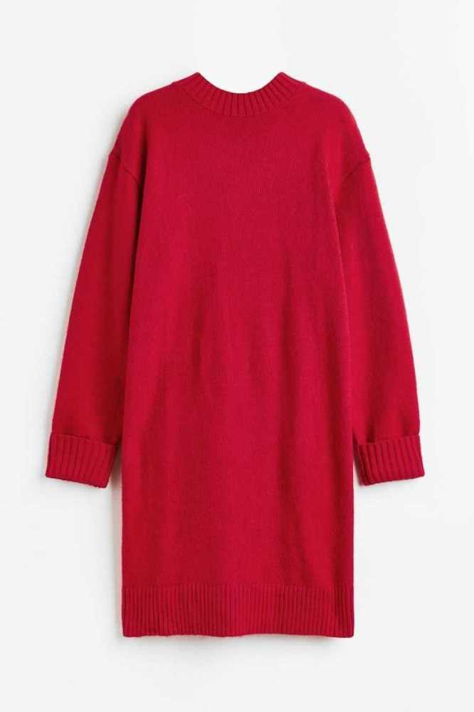 H&M Rib-knit Kleider Damen Rot | 3890-ILRFT