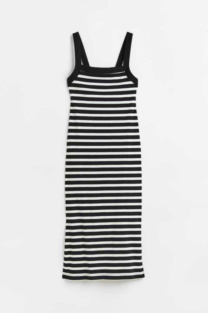 H&M Rib-knit Kleider Damen Schwarz | 7810-AENLY