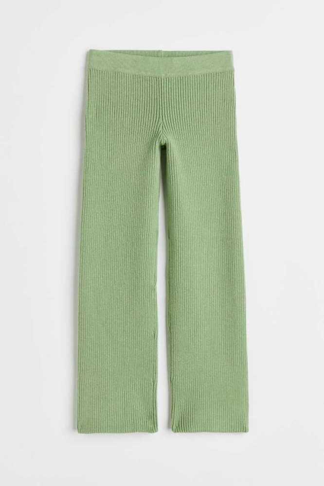 H&M Rib-knit Leggings Kinder Hellgrün | 0347-XUHJF