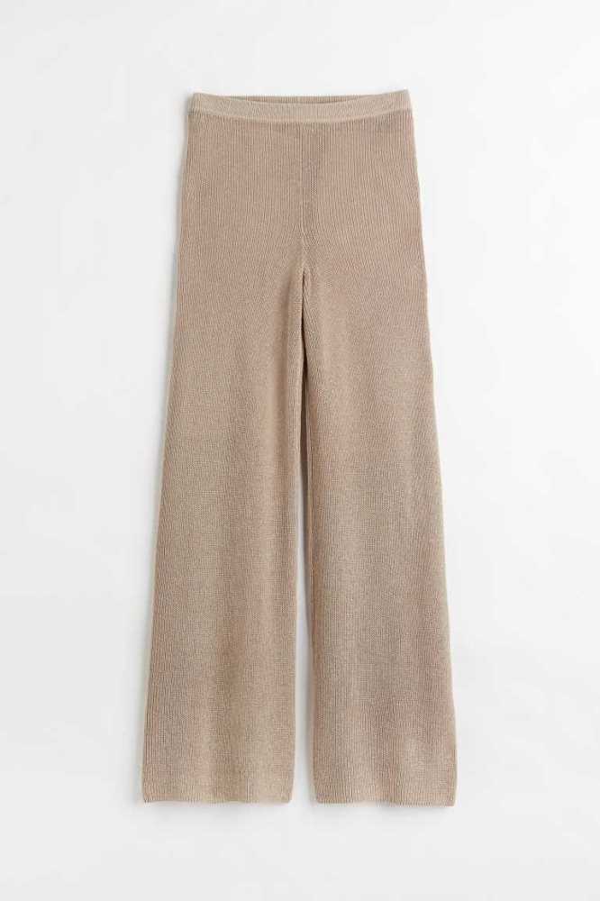 H&M Rib-knit Linen-blend Hose Damen Beige | 8375-FTVSB