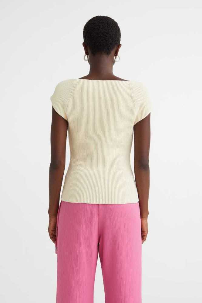 H&M Rib-knit Oberteile Damen Hellbeige | 0473-HKFQE