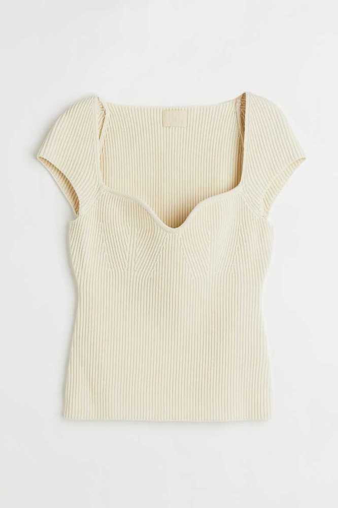 H&M Rib-knit Oberteile Damen Hellbeige | 0473-HKFQE