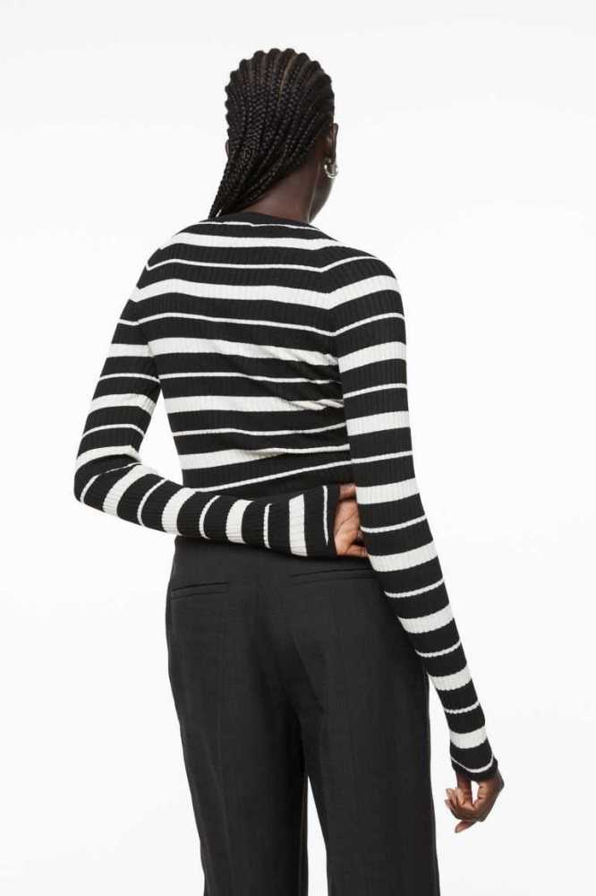 H&M Rib-knit Oberteile Damen Schwarz | 8420-TYJRK