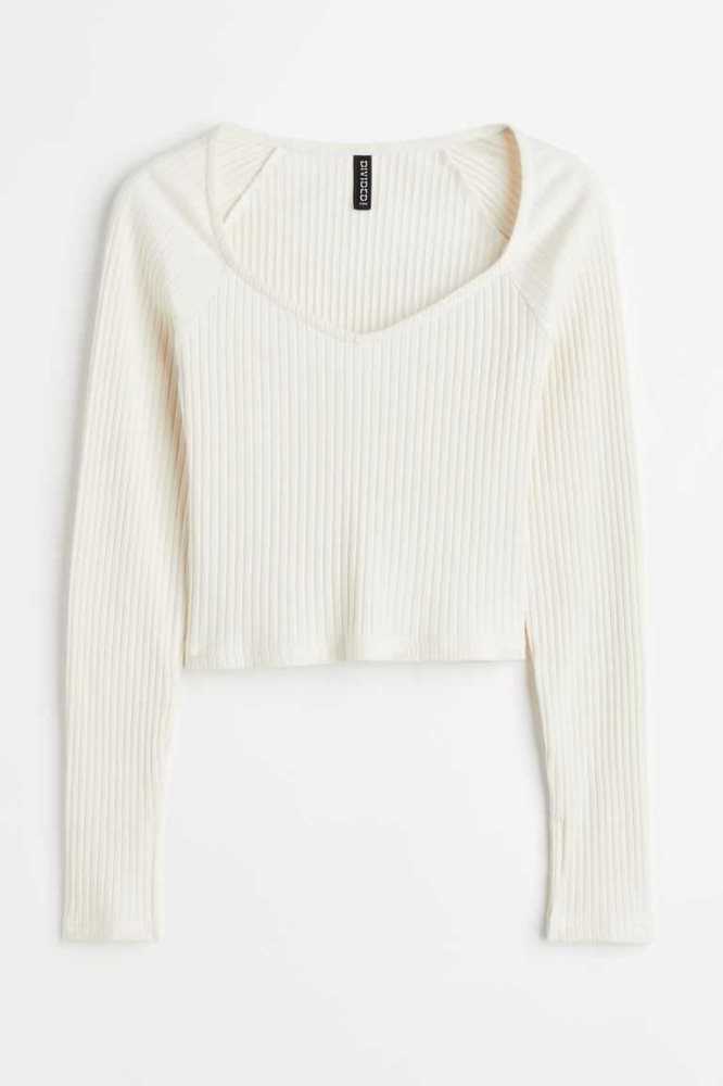 H&M Rib-knit Oberteile Damen Weiß | 1736-XTWGM