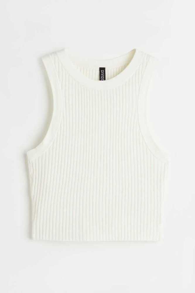 H&M Rib-knit Pullover Vest Oberteile Damen Weiß | 1652-WPUBZ