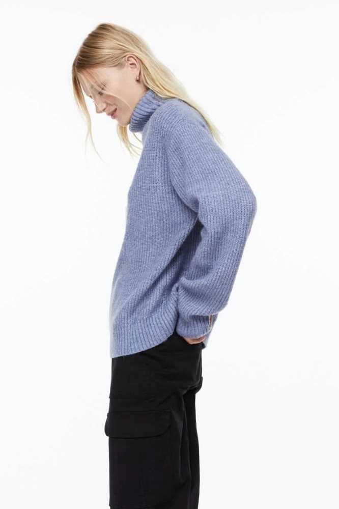 H&M Rib-knit Turtleneck Pullover Damen Blau | 1465-ZESNQ