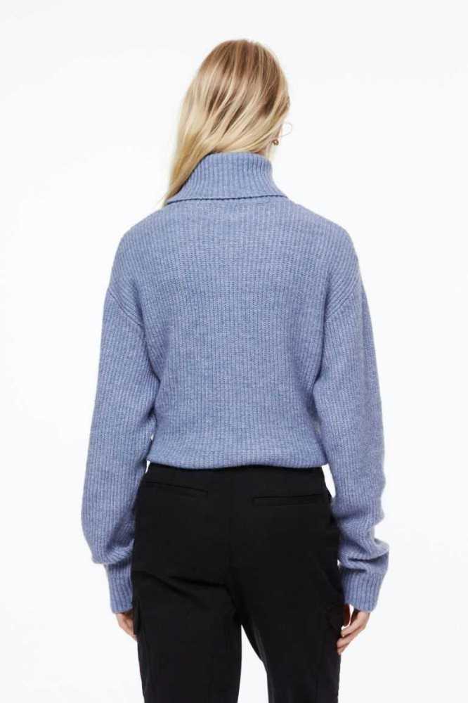 H&M Rib-knit Turtleneck Pullover Damen Blau | 1465-ZESNQ