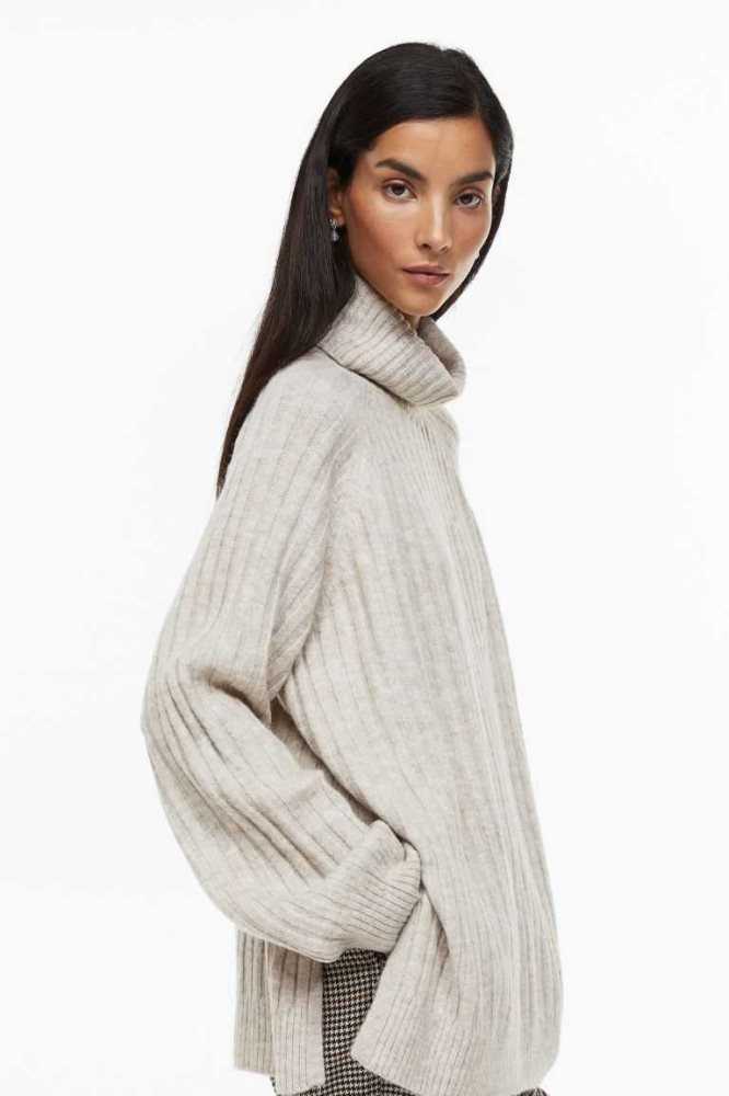 H&M Rib-knit Turtleneck Pullover Damen Hellbeige | 6723-YPHRU