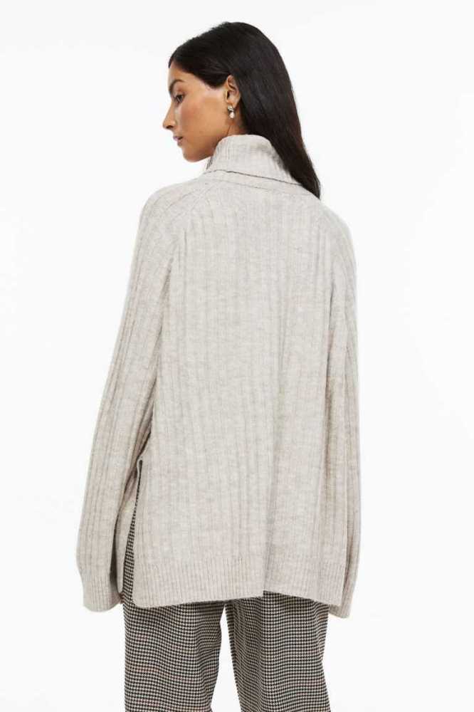 H&M Rib-knit Turtleneck Pullover Damen Hellbeige | 6723-YPHRU