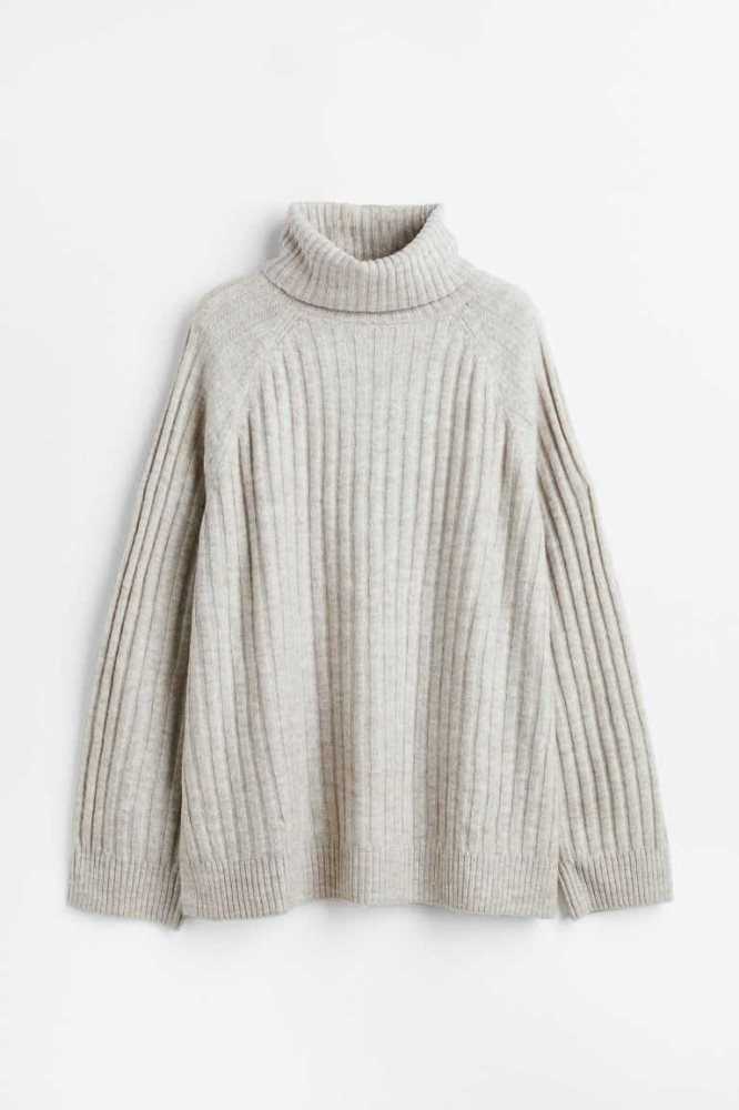 H&M Rib-knit Turtleneck Pullover Damen Hellbeige | 6723-YPHRU