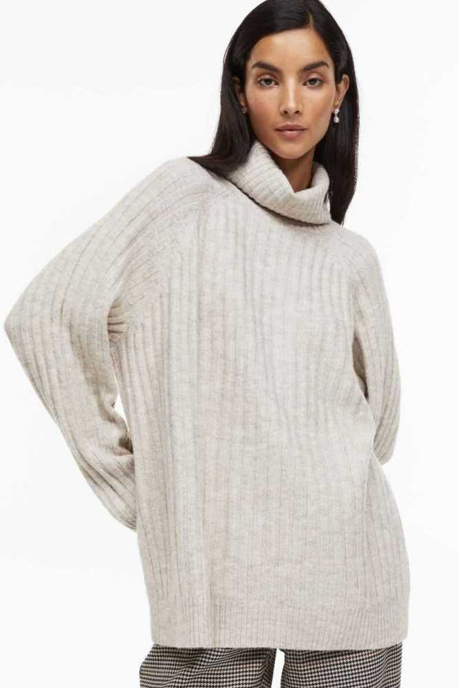 H&M Rib-knit Turtleneck Pullover Damen Hellbeige | 6723-YPHRU