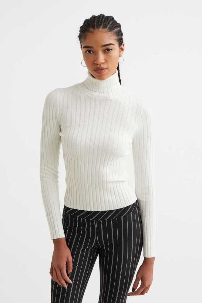 H&M Rib-knit Turtleneck Top Pullover Damen Schwarz | 6479-NCXBL