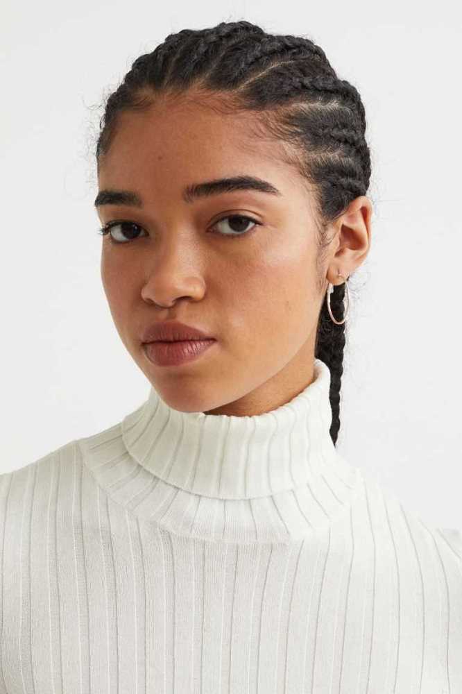 H&M Rib-knit Turtleneck Top Pullover Damen Hellgrau | 6839-IXJBV