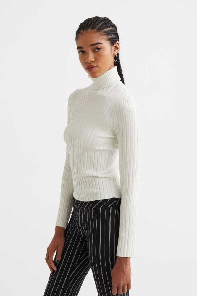 H&M Rib-knit Turtleneck Top Pullover Damen Hellgrau | 6839-IXJBV