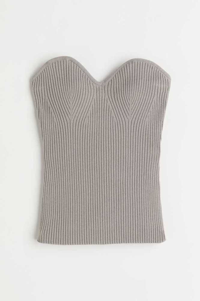 H&M Rib-knit tube Oberteile Damen Hellgrau Braun | 7915-DCHEX