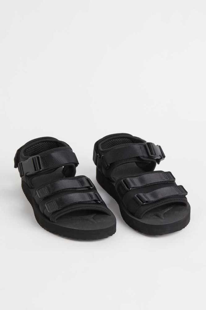 H&M Riemchen Sandalen Herren Schwarz | 7518-TSXDU