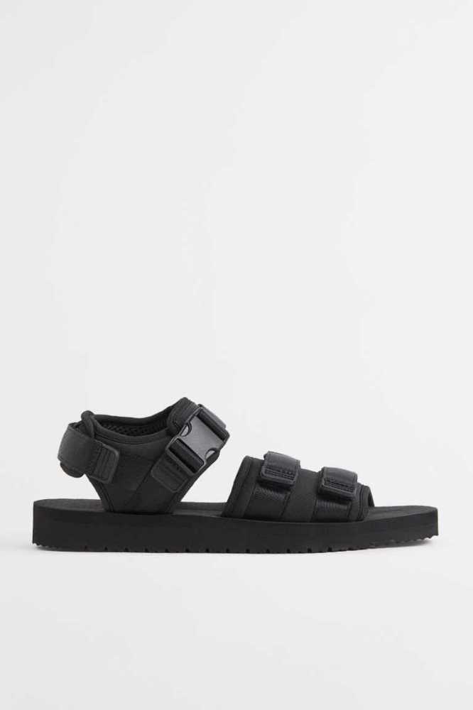 H&M Riemchen Sandalen Herren Schwarz | 7518-TSXDU