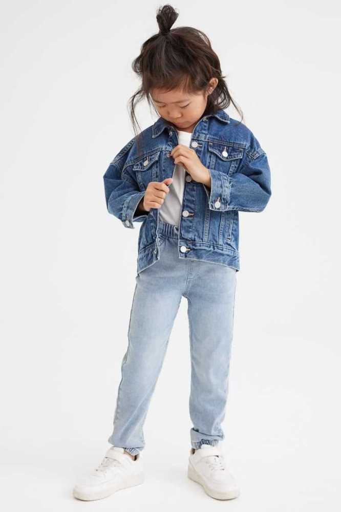 H&M Ruffle-trimmed Denim Jogginghose Kinder Blau | 0948-BMCYH