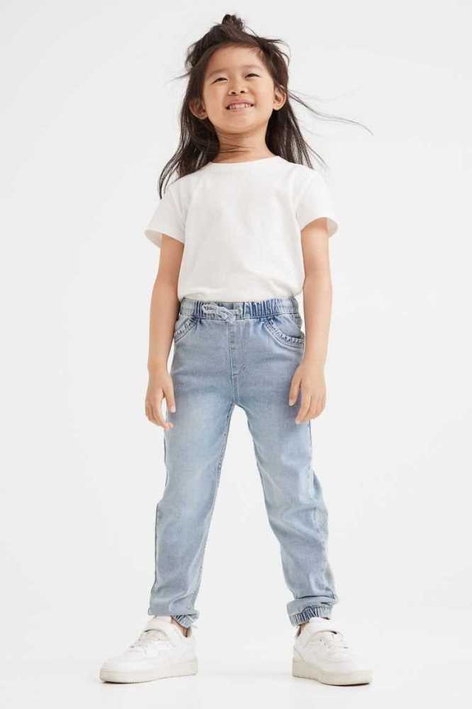 H&M Ruffle-trimmed Denim Jogginghose Kinder Blau | 0948-BMCYH