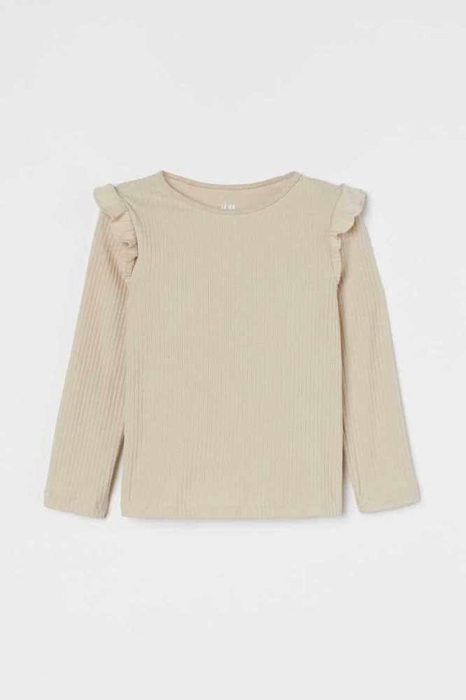 H&M Ruffle-trimmed Gerippt Oberteile Kinder Beige Weiß | 0594-CUMJO