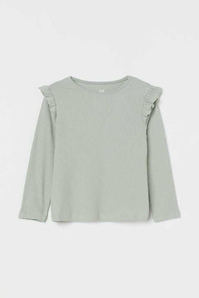 H&M Ruffle-trimmed Gerippt Oberteile Kinder Beige Weiß | 0594-CUMJO