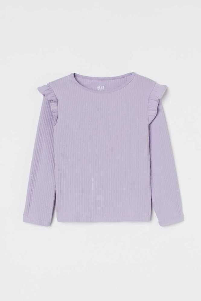 H&M Ruffle-trimmed Gerippt Oberteile Kinder Helllila | 0642-MNDFY