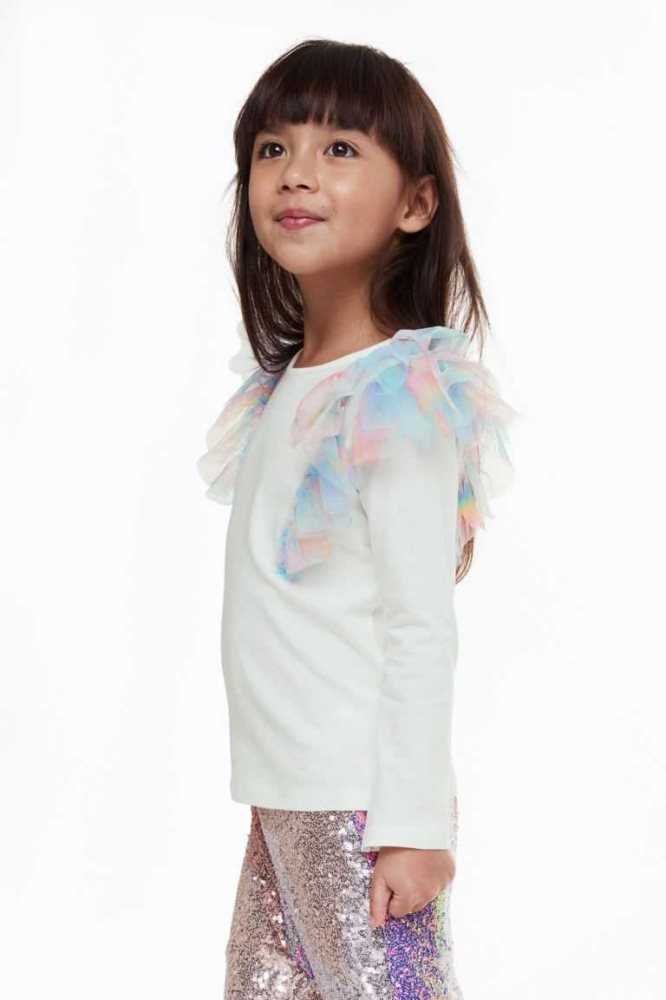 H&M Ruffle-trimmed Oberteile Kinder Weiß | 4671-QSXUV