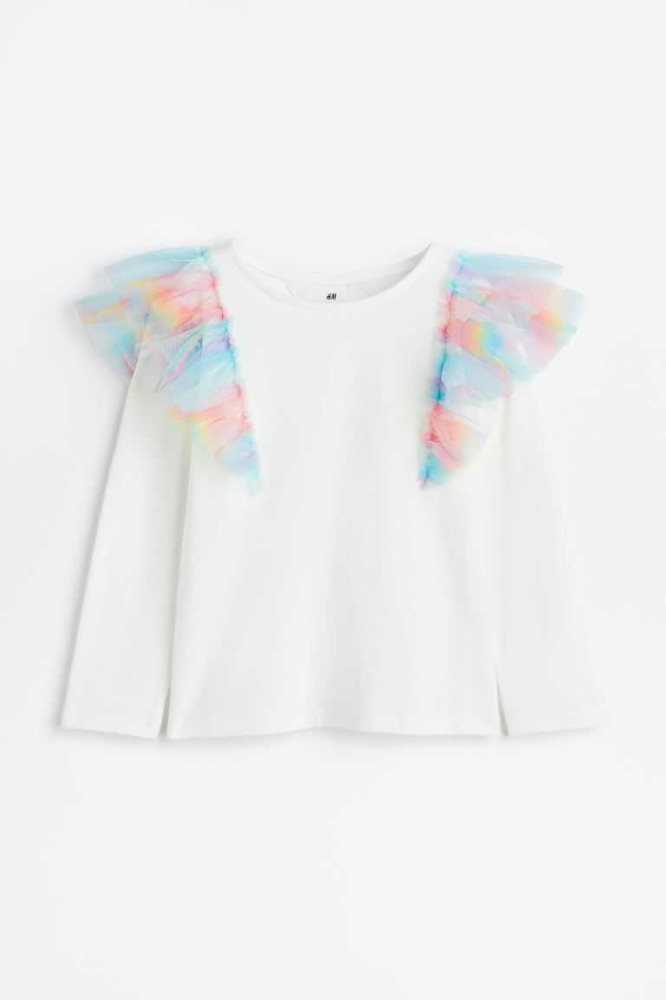 H&M Ruffle-trimmed Oberteile Kinder Weiß | 4671-QSXUV